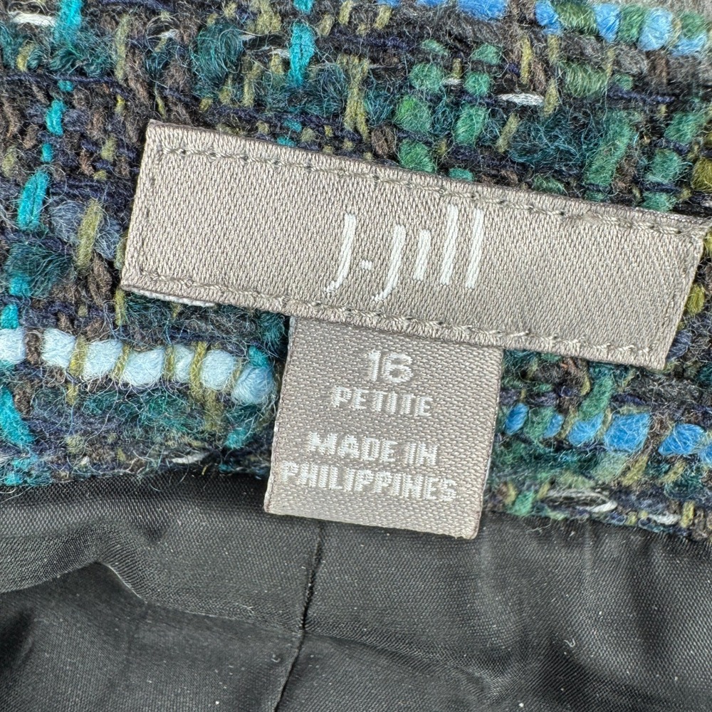 J.Jill Tweed Skirt Women 16‎ Petite Blue Green Wool Blend Pencil Office Party - Picture 6 of 9